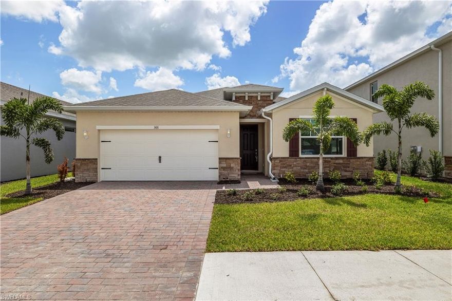 Welcome to Stonewater, located in desirable NW Cape Coral.  This brand-new Delray floor plan is situated on a HUGE lake and comes with IMPACT glass windows and doors. It is a beautifully crafted single-family home, featuring four spacious bedrooms and two full bathrooms, designed with both comfort and style in mind.

The home boasts high-end finishes throughout, including 42-inch cabinetry, granite countertops, stainless steel appliances and eight-foot interior and exterior doors, accented by upgraded baseboards and casings, offering a refined and modern living experience. This home sits on a prime lakefront lot, offering tranquil water views and a peaceful backyard setting. 

Stonewater residents enjoy resort-style amenities, including a sparkling community pool, fully equipped fitness center, play area and tennis and pickleball courts, all within a secure, private setting.