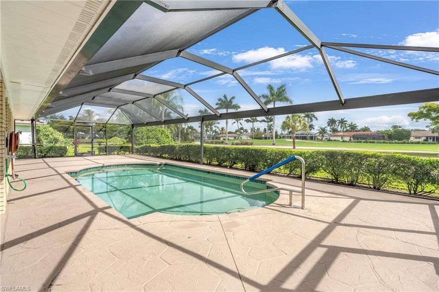 Experience relaxed Florida living in this spacious and well-maintained home at 313 Forest Hills Blvd, just over 15 minutes to Naple's pristine beaches and 5th Ave S. With 2155 sq ft under roof plus over 2000 sq feet under screen this 2/2 + den residence with a 2-car garage offers the perfect blend of comfort, functionality, and opportunity. Take in exceptional golf course views from your upgraded panoramic pool screen, creating a stunning backdrop for everyday living and entertaining. The home features both front and back lanai areas, allowing you to enjoy outdoor living from multiple vantage points catching morning sunrise from your back lanai and sunsets from your front screened porch. The heated pool is ready year-round, and the extra pool deck space provides ample room for gatherings—with plenty of space to add your dream outdoor kitchen. Inside, the large kitchen is ideal for hosting, complete with a convenient pass-through window to the lanai for seamless indoor-outdoor serving. The floorplan is flexible with dining, den/bonus, and 2 living rooms that can be arranged to suit your lifestyle. Located in a comfortable, non-gated neighborhood with an incredibly low HOA fee of just $100/year, this property delivers both value and lifestyle. With all the major components already taken care of, this home is move-in ready while still offering the perfect canvas to make it your own. This affordable home would be great for everday living or for seasonal use, with the ability to lease up to 12 times per year. Enjoy beautiful golf course views without the expensive HOA fees, while still having several public course nearby if you do want to golf. Memberships to other private clubs within Lely is an option with application, club fees, and possible wait lists. The location has everything you need nearby including shopping, grocery, schools, parks, restaurants, churches, etc.