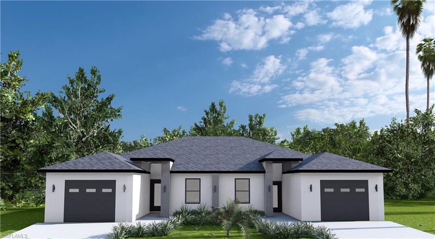 New Construction DUPLEX with 3 bedrooms, 2 bathrooms on each side. CITY WATER AND SEWER connected, HIGH Ceilings, IMPACT WINDOWS, OPEN CONCEPT kitchen with wood cabinets and QUARTZ countertops on a CORNER LOT. STAINLESS STEEL kitchen appliances included. This duplex has an open floor plan, PORCELAIN TILES floors throughout the entire place. NOT IN A FLOOD ZONE. Schedule your showing today and come see this beautiful home! Very easy to show. Some pictures are virtually staged or from a sister house model. Don't miss this great opportunity and schedule your showing today!