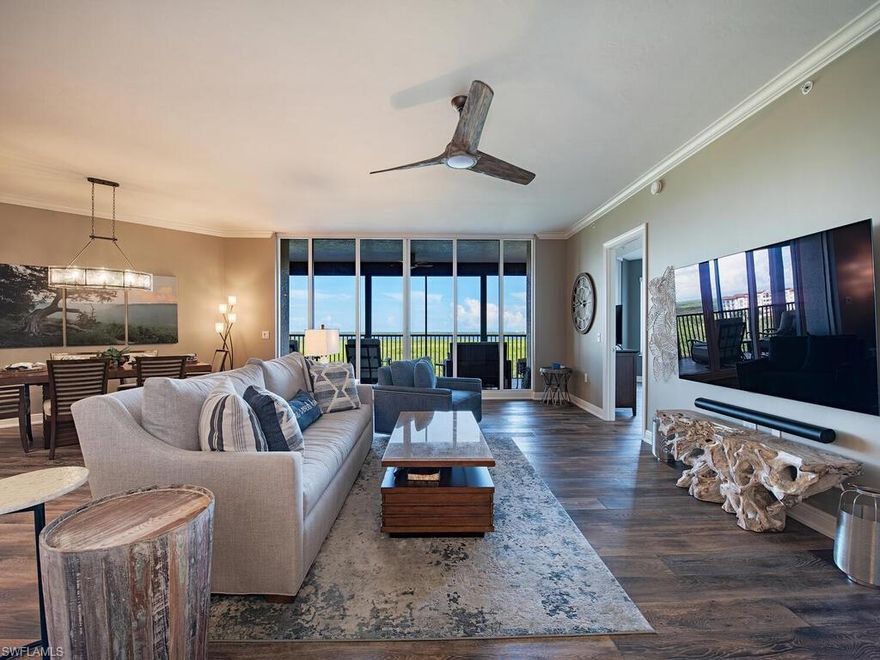 C6445-Views that go on and on to the Gulf of Mexico are the very first thing you will notice when you walk into this 3 bedroom, 2 1/2 bathroom condo! If carefree living is what you seek, this is the place for you as this beautifully furnished and decorated condo is light and airy and ready to go. The lanai, with it's western exposure, will present you with fabulous sunsets to help you wind down from your day of activities. Impact windows and doors provide hurricane protection.  Florencia, with it's own Exercise Room, movie room, 2 guest suites and private pool area has everything you need for comfort and entertaining. Membership at The Bay Club is included and a vast array of amenities await you, including Tennis, Pickleball, Private Beach Club, Canoe /Kayak park, and  Bocce Ball. This unit includes 2 designated parking spaces and a storage unit. The Colony at Pelican Landing is located close to fine dining, shopping and Southwest Regional Airport.  Come see this lovely condo today and let the pampering begin!