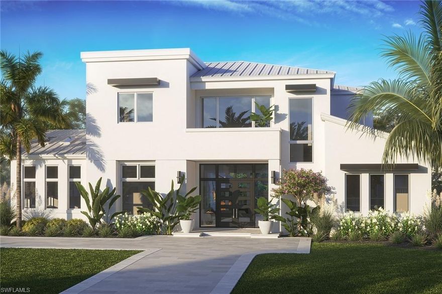 Old Naples new construction just blocks from the beach. This stunning four-bedroom, two-car garage pool home with over 3,200 square feet under air and a total of 4,595 square feet is designed and constructed without compromise. Built by renowned Old Naples contractor, Shoreline Building Co., the home features full concrete block first and second floors, plus concrete second-floor slab construction. The south-facing, two-story property offers luxury finishes and appointments throughout, the first floor features a great room, dining room and kitchen with a wide-open design concept overlooking the generous outdoor living space with pool, spa and outdoor kitchen. There is access to the second-floor roof terrace to enjoy morning coffee or evening sunsets. The master suite is spacious and private offering a luxurious bath, walk-in dual closets and more. Three guest bedrooms or two en-suite guest bedrooms and a den occupy the second floor with access to the private roof terrace. This exquisite coastal contemporary home is under construction and expected to be completed in late Spring 2021.
