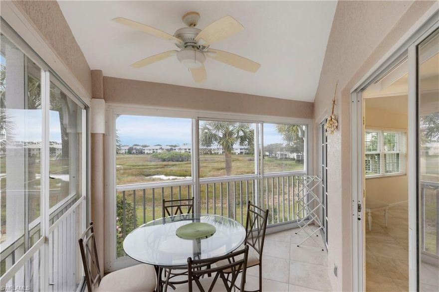 Turnkey furnished second floor end unit overlooking preserve with western exposure and great sunsets. Don't miss out on this two bedroom plus den that is priced to sell. Large tile on diagonal through out the home. Kitchen offers granite counter tops, master bath has been remodeled with cabinets and granite and a tiled shower. This condo is a 5 minute walk to the resort amenities that are included with your purchase. Location is within minutes drive to four beautiful white sandy beaches, shopping, restaurants and every other amenity imaginable. Enjoy a resort pool and hot tub, a cabana bar where you can enjoy lunch and a cold beverage, happy hours, bocci and pickle ball, fitness center with locker rooms, sauna, a restaurant for special occasions and holidays plus Friday night dinners, walking paths, a kids play area all in a very social environment. There is also an optional tennis membership that offers 12 Har Tru tennis courts, a USTA teaching pro for clinics and private lessons and team play at a very reasonable monthly rate.