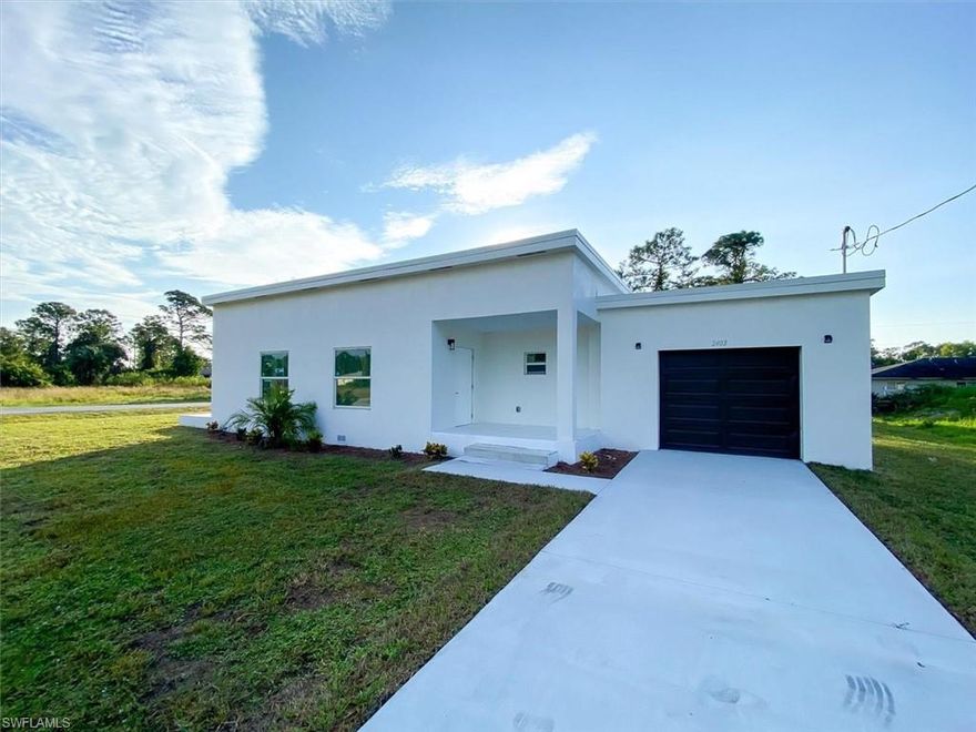 This brand-new duplex, located in a prime Price/Central location in Lehigh Acres, a blend of modern comfort and convenience. Each side offers 2 bedrooms plus a den, 2 baths, & a 1-car garage, 1,200 sq. ft. of spacious living space. With an array of thoughtful builder upgrades, your peace of mind is our priority, ensuring lower costs and easy maintenance. Notable features include impact windows and doors, a complete package of new, high-quality elements ready to transform this property into your ideal home. Embrace the contemporary open concept design, complemented by modern finishes that elevate the overall aesthetic appeal. Designed to minimize maintenance and insurance costs. Constructed with engineered metal containers and sturdy metal framing, these properties offer durability and long-term value.