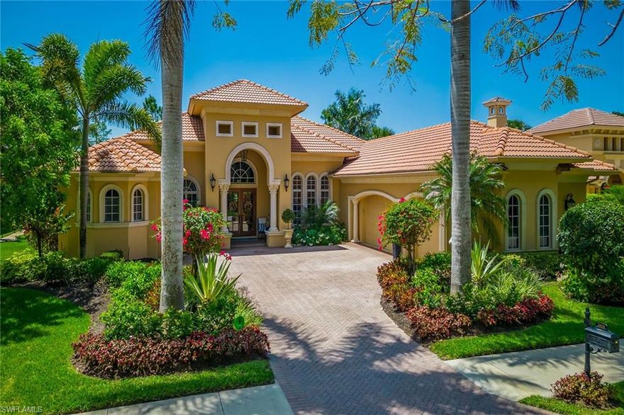 Rarely available 3-bedroom plus study, 3.5-bath residence. 3-car garage and southern exposure golf course views in highly sought-after Mahogany Bend in Fiddler’s Creek. Boasting 3,320 square feet of luxurious living space, this immaculately maintained home is sure to impress. Upon entering through double doors, you’ll be greeted by soaring ceilings, crown molding, impact-resistant windows/doors, plantation shutters, marble and wood floors, tray ceilings and designer lighting. Adjacent to the grand foyer is a den with a built-in desk, shelves, and wood panel walls. The expansive master suite offers a double tray ceiling, two walk-in closets, and a spa-like en suite. The additional bedrooms are spacious and each feature an en-suite bathroom. Enjoy views of the Rookery’s 5th hole from the screened-in lanai with wood ceiling; the perfect spot for alfresco dining, entertaining, or lounging in the saltwater pool and spa. Additional features include a paver driveway, epoxy garage floor, lush landscaping and tankless water heater. CDD bond paid. Fantastic amenities include fitness, golf, tennis, bocce, pickleball, dining. Optional golf, beach and marina memberships. Furnishings negotiable.