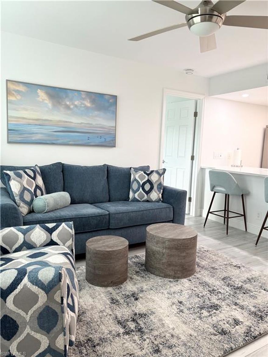 55+ community. Available April-November. Beautifully remodeled, furnished, ground floor 2br/2ba condo available at Fairways at Par Two. All new furniture and appliances. Master bedroom offers queen size bed, guest bedroom has a sleeper sofa. Fairways at Par Two is conveniently located to shopping, banking, restaurants, downtown Naples, beautiful beaches, medical facilities and I-75. Amenities at Fairways at Par One include pool, clubhouse, tennis courts, shuffleboard, bocca ball. Very active 55+ community. NO PETS. Brand new, The Gate Golf Club, a 9-hole golf course will open in 2026.