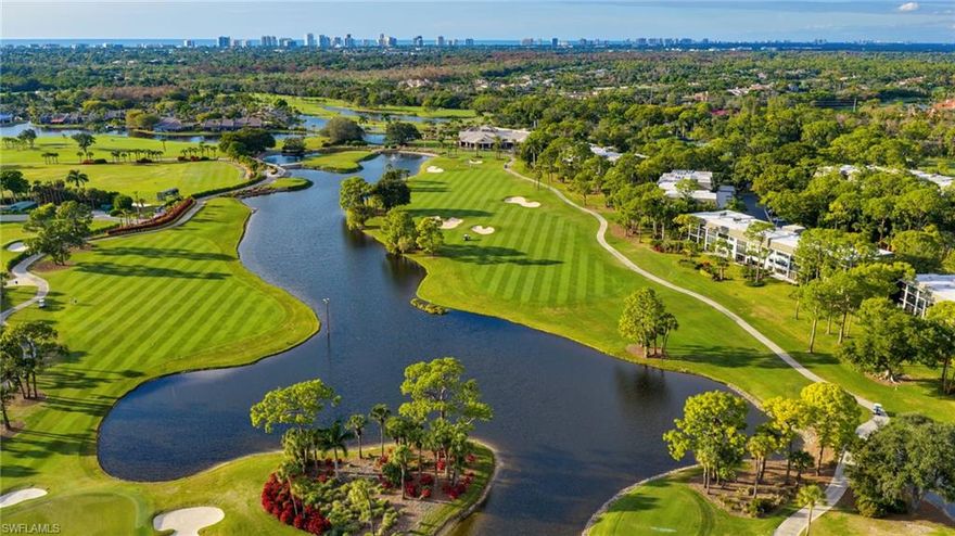 Immediate GOLF MEMBERSHIP.  First-floor two bedroom, two-bath residence in the prestigious Bear's Paw gated golf community, featuring a Jack Nicklaus Signature golf-course. Enjoy an open-floor plan with two split bedrooms, providing both privacy and spaciousness. Wake up to serene views of the 18th fairway and unwind on your patio with breathtaking sunrise and sunset vistas. Residence can enjoy a new clubhouse, pickleball & tennis courts, marina with gulf access, driving range, two putting greens, and a state-of-the-art- fitness center. All just minutes from Naples beaches, shopping, dining and cultural attractions-luxury Florida living at its finest.
