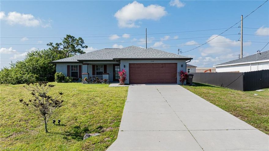 Beautiful Family Home in North West Cape: Welcome to this charming 3-bedroom, 2-bathroom +( Den) home near the newly built Sun Trail bike in Kismet Pkwy. Boasting a spacious open floor plan, this home is perfect for family living and entertaining. As you enter, you are greeted by a light-filled living room, the kitchen features granite countertops, stainless steel appliances, and ample cabinet space for all your storage needs. The adjacent dining area offers easy access to the backyard, making al fresco dining a breeze. 
Master suite with a walk-in closet and a bathroom with a soaking tub, PLUS 2 additional bedrooms provide plenty of space for family members or guests, a Den provides extra space, and a convenient laundry room located near the kitchen.
Outside, you will find a lanai with a beautiful tile floor the yard is perfect for outdoor gatherings and play. Enjoy summer barbecues on the patio or relax.
 The attached 2-car garage provides secure parking and additional storage. This home is located close to top-rated schools, parks, shopping, and dining, and offers the perfect blend of convenience and comfort. Don't miss this opportunity to make this house your forever home! 

Key Features: - House was freshly painted in and out and NEW ROOF, gutters, and sprinklers were installed in 2023 - all of the  3 1/2 bedrooms, 2 bathrooms - Open floor plan - Remodeled Kitchen in 2018 with granite countertops - toilets and water heater were replaced in 2018 -  Master suite with walk-in closet and ensuite bathroom - Spacious yard for a pool - Attached 2-car garage Schedule a showing today and experience all that this wonderful home has to offer!