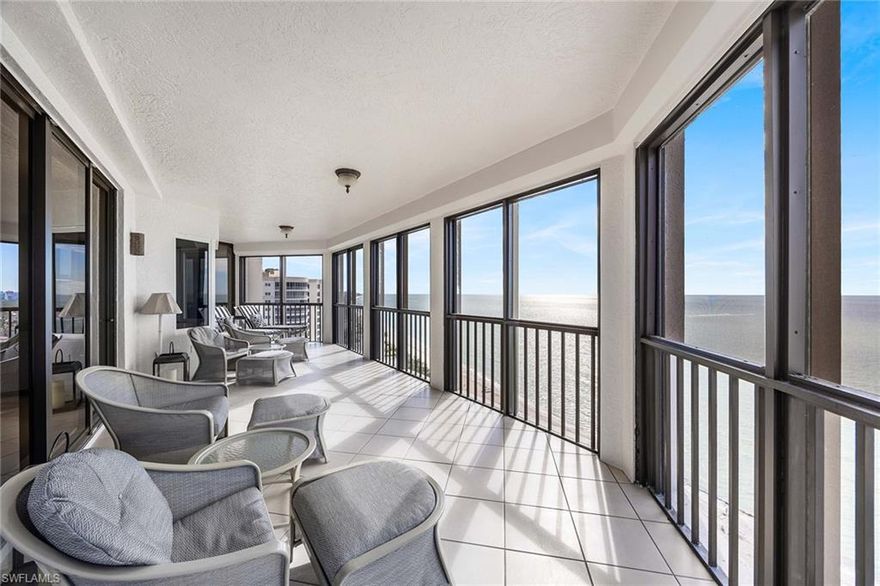 Available for 2027 at $35000 per month.  Gulf and beach views from this high-floor corner residence directly on the beach in the private gated community
of Bay Colony. Panoramic views of the Gulf of Mexico and coastline through hurricane-impact glass picture
windows and floor-to-ceiling glass sliders throughout. A wraparound lanai offers multiple seating and dining
areas to enjoy sunsets over the Gulf and views in every direction.This residence welcomes you into an entry
foyer with wallcoverings and marble flooring. The living area features a coastal navy and white palette, crown
moldings, plantation shutters, and built-in entertainment center. A separate dining area has Gulf views through
oversized windows. The open kitchen with granite island, white cabinetry, and hardwood floors flows into a
casual den with Gulf views.A private office with built-in bookshelves and sitting area provides work-from-home
space with water views. The primary suite offers Gulf views and lanai access, with a bath featuring soaking tub,
dual vanities, glass-enclosed shower, and walk-in closet. Two additional guest bedrooms each have en-suite
baths with marble countertops and brass fixtures. Full laundry room with utility sink and extra storage at lobby
level. The Carlysle amenities include a lobby with 24-hour staffed front desk, two guest suites, fitness center,
social rooms and a resort-style pool. Bay Colony residents enjoy the use of their private beach club and
restaurant, a tennis club, as well as use of amenities of Pelican Bay.