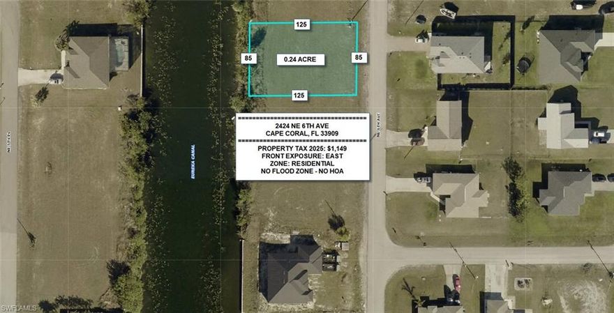 Beautiful waterfront lot located in the fast-growing NE Cape Coral area. Enjoy peaceful canal views and the perfect setting to build your future home with room for outdoor living, a pool, or a custom design. This homesite offers convenient access to Del Prado Blvd, Kismet Pkwy, schools, shopping, dining, and everyday amenities. Surrounded by newer homes and ongoing development, this location is ideal for both homeowners and investors looking to secure a quality waterfront property in a rapidly developing neighborhood. Don’t miss this great waterfront opportunity!