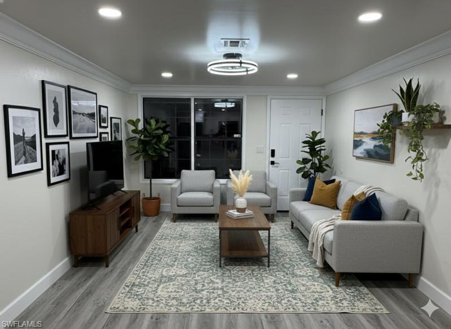 Recently Renovated 2 bedroom/ 2 bathroom/ Pond, New floors, new kitchen shaker cabinets, quartz counters, breakfast bar island, new stainless-steel appliances, view from your screened lanai , laundry room, fresh paint, new base boards, new sub floor, reserved parking space, Perfect for snowbirds, investors, or full time residents, Near Naples downtown, Marco Island and Beaches, on Supra.