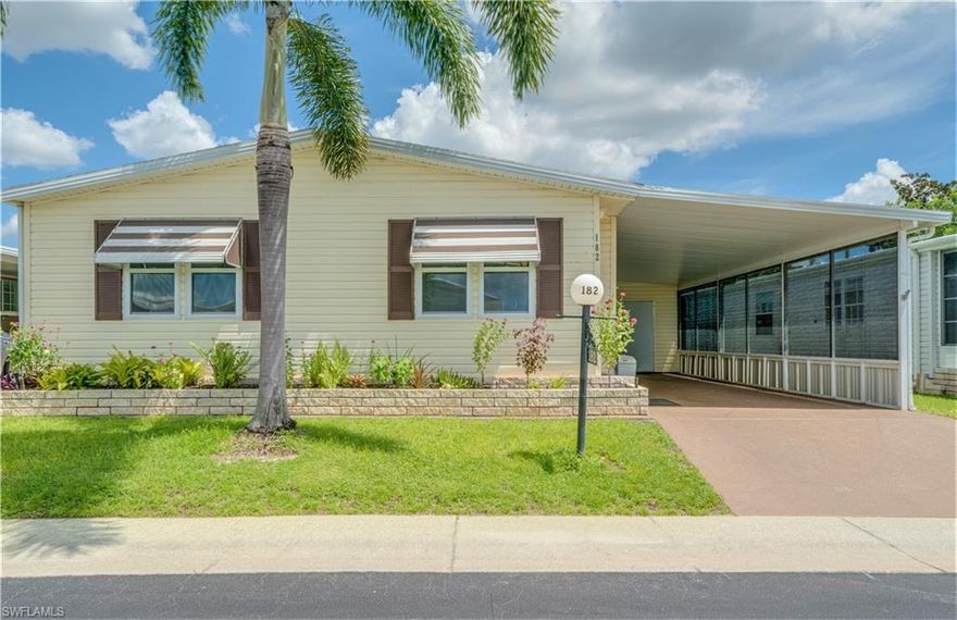 Wow! What a great home in the much desired 55+ Horizon Village community in North Fort Myers! Upgrades & Enhancements abound in this Pet Friendly home which include: 2 finished Bonus Rooms, Steel Entrance Doors, New(er) Flooring, and Fresh Paint throughout! The spacious & cheerful Kitchen features a kitchen window and a new(er): sink, faucet, countertops, and a glass tile backsplash. Cabinets have new hinges & handles. Some cabinets have pullout drawers. This kitchen offers much storage and much counter space. Master Bath showcases a custom sauna steam shower, new marble countertop, new vanity with self closing doors and drawers, new waterproof flooring, and a toilet with soft closing lid. Inside Laundry includes Ultra Capacity W&D. Enjoy your piece of  paradise via the concrete patio, surrounded by lush landscaping, and the lovely concrete table and benches which convey. Prefer the inside? Enjoy your morning coffee watching the sunrise on your east facing screened lanai. The stamped driveway; an added bonus. AC- 2020 | 7 New Double Hung Windows | Storm Door - 2022 | Hot Water Heater - 2019. The attention to detail throughout this well-maintained home exudes pride of ownership.