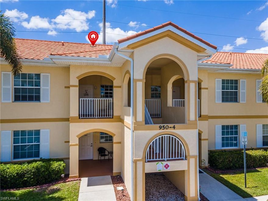 Welcome to Unit 423 at 950 Hancock Creek S—an inviting second-floor condo offering the perfect blend of comfort and Florida charm. This well-maintained 2-bedroom, 2-bathroom unit comes completely furnished, making it truly move-in ready or ideal as a seasonal getaway.Step inside to find a bright and functional layout, complemented by tasteful coastal décor that captures the essence of Southwest Florida living. The home features a newer A/C and water heater, giving you peace of mind, along with the convenience of an in-unit washer and dryer. Enjoy your morning coffee or unwind in the evening while taking in a subtle, peaceful view of the neighboring pond from your private space.Located in a quiet, well-kept community just minutes from shopping, dining, and everyday conveniences, this condo offers both relaxation and accessibility.