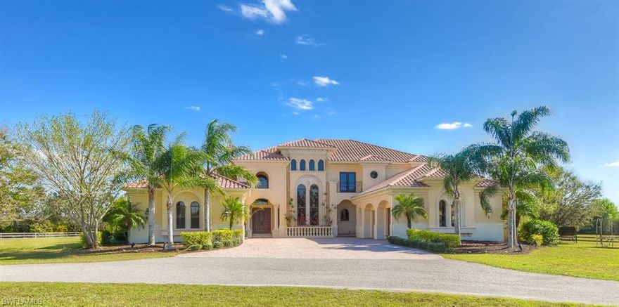 Exquisite equestrian estate on nearly 10 acres in the highly sought after, rarely available Sarasota Polo Club.  This Mediterranean-inspired dream home includes a four stall horse barn with capacity for six, and separate, beautiful 2000 sf fully equipped guest home with the same attention to detail and design as the main house.  The acclaimed college-prep Out-of-Door Academy is just steps away from the property that also boasts a 700 bottle capacity wine room.  There are two four acre pastures surrounding the home with a connecting pathway and many fruit-bearing trees.  For those wanting to just relax in this bucolic setting, there is a huge, custom resort-style pool overlooking the beautiful pond and multiple water features.  Do not miss the opportunity to own a home that enjoys all of these amenities including a weekly polo match in this upscale Lakewood Ranch community. Make sure to click on the 3-d Tour to enjoy all the beautiful details that still photos cannot capture.  Click on the blue dot in the doorway of the tour for the drone footage and other views