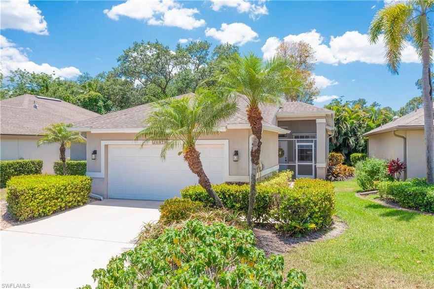 This spacious, well-cared for 2 bedroom, 2 bath home with a 2-car garage offers a roomy den with double closets just outside its door - ideal for those overflow guests,  a bright and roomy eat-in-kitchen with generous counter space and a window above the sink for additional natural light.  You'll love the tile flooring throughout, as well as the vaulted ceilings adding another dimension of spaciousness.  The oversized garage has an epoxy floor for a nice clean environment to enjoy any of your hobbies.  Other amenities include a water softener, security system and 6-year young air-conditioner.  The expansive lanai offers a serene setting with beautiful preserve views and is partially roofed for dining and partially exposed for sunbathing.  Country Creek is a most welcoming community with an 18-hole bundled golf course with low cart fees, a full service restaurant and bar, and an outdoor patio bar to enjoy your favorite lunch or a refreshing beverage after your golf game or that mid-day swim.  Social activities are abundant in this friendly community offering 5 pools, a brand new spa for 10, golf and tennis leagues, bocce leagues, Wii bowling and a vibrant bar ideal for Sunday afternoon football fun!  Other activities include book clubs, knitting circles, card clubs, volunteer groups and endless celebrations at the clubhouse.  Location is perfect between Naples and Ft. Myers and minutes from RSW Airport, post office, library, casual and fine dining. Coconut Point and Miramar Outlets and, of course, the beautiful beaches of Southwest Florida.  This single family home is offered Turnkey.   A great opportunity!