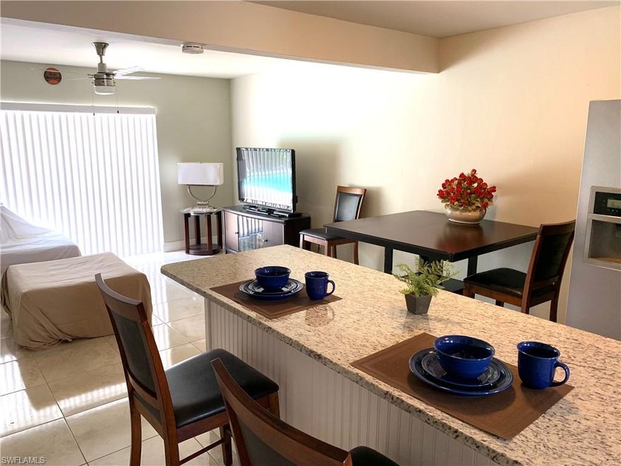 Immaculate & Beautifully updated Townhouse in the heart of Cape Coral 5 minutes from Cape Coral Beach & Yacht Club. Gorgeous Eat-in Kitchen features expansive center island & Breakfast Bar along with stainless steel appliances and raised-panel wood cabinets. This two-story condo is ready for you to move in! Step through the sliding glass door from the Living Room to to your private tropical paradise -- a lovely patio and swimming pool shared by the few homes in this building. Granite countertops & large neutral tile flooring. Newer A/C, updated electrical & plumbing. Updated lights & fans thru-out. Bathrooms renovated. Ideally located walking distance to restaurants, Walgreens, and Publix Supermarket. Less than 1 hr to the sugar-sand beaches of Fort Myers, Sanibel, and Captiva! Seller is offering a $1000 paint & carpet allowance to the buyer at closing. Note: Not eligible for FHA Financing. No rentals are allowed in this development.