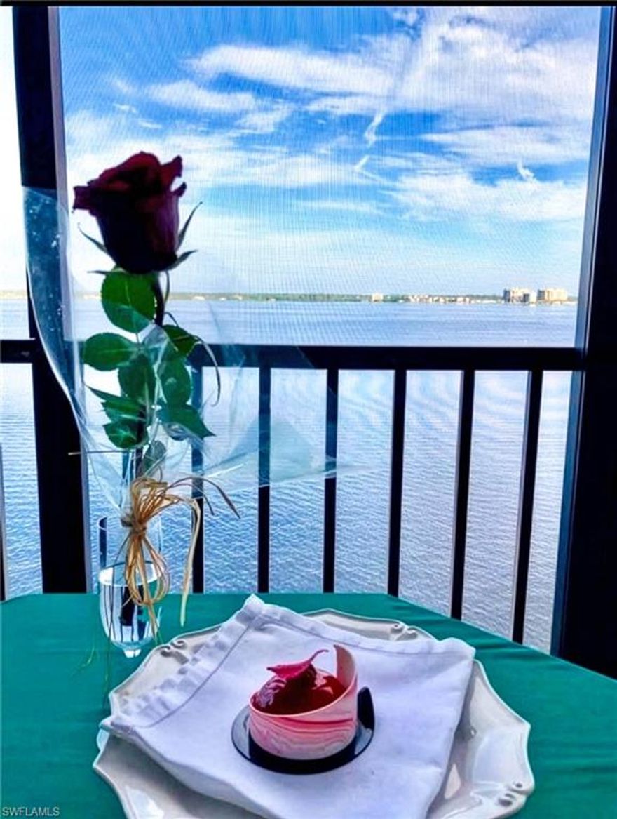 Experience breathtaking sunsets and sweeping river views from this spacious 2-bedroom, 2-bathroom riverfront residence at Sunset Royale in downtown Fort Myers. Perfectly positioned along the Caloosahatchee, this beautifully located unit offers peaceful waterfront living just minutes from downtown’s vibrant River District, which has dining, shopping, entertainment and year-round events.
The thoughtfully designed floor plan features a generous primary suite with private ensuite bath, a well-appointed kitchen with breakfast bar and an open living area that flows seamlessly to your private screened balcony overlooking the river. It’s the ideal spot to unwind and enjoy spectacular sunsets.
Convenience is key with elevator access opening just steps from your front door, creating an easy and accessible lifestyle.
Sunset Royale offers an impressive array of amenities, including secure keypad entry; a heated swimming pool; fitness center; tennis and pickleball courts; bocce and shuffleboard; a fishing pier; and a community room for gatherings and social events.
Enjoy the perfect blend of tranquil waterfront living and walkable downtown convenience in one of Fort Myers’ most desirable riverfront communities.