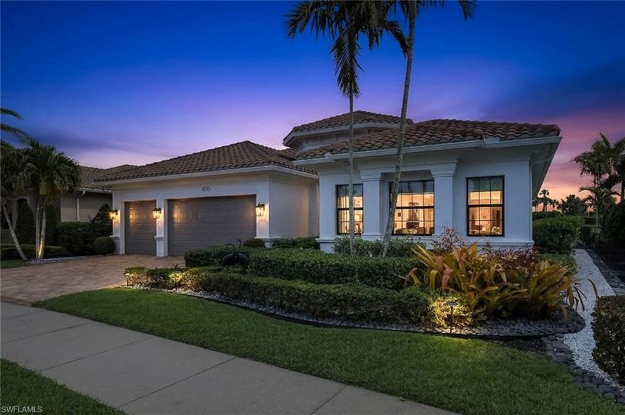 This fully turnkey furnished Charleston Grande-style luxury home is perfectly positioned on a highly desirable private lake-view homesite with no neighboring homes in sight, offering exceptional privacy, tranquility, and breathtaking views. Featuring all new high-end designer furniture and custom décor throughout, this former model home is move-in ready and thoughtfully curated to deliver an elevated luxury lifestyle. Ideally located near the community entrance, it provides convenient access for effortless arrivals and departures.
Offering 3 bedrooms plus a den, this residence is impeccably designed with tasteful upgrades and refined finishes throughout. The double-door impact glass entry welcomes you into expansive living spaces highlighted by soaring 13-foot ceilings, elegant coffered ceiling details, wainscoting, and extensive custom millwork that showcase the home’s exceptional craftsmanship. Designer-selected luxury lighting fixtures create a stunning statement in every room, while rich dark hardwood flooring flows seamlessly throughout the main living areas, adding warmth and sophistication.

The gourmet chef’s kitchen is both functional and elegant, featuring a large working island, a separate peninsula with seating, staggered cabinetry, pull-out shelving, abundant storage solutions, and premium GE Monogram appliances including a gas cooktop. A spacious walk-in pantry and stunning views of the pool and lake from both the kitchen and breakfast area complete this exceptional space.

Outdoor living is equally impressive with a fully equipped outdoor kitchen, covered dining area, and panoramic picture-frame screen enclosure overlooking the serene lake. The resort-style pool and large spa are heated by an efficient gas heater, creating the perfect year-round private retreat.

Additional luxury upgrades include custom closets throughout the home, two new AC units, a tankless water heater, and an electric vehicle charging station. The spacious 3-car garage features epoxy flooring, built-in storage cabinets, and overhead hanging storage systems for maximum organization.

The bright and inviting laundry room offers white cabinetry, under-cabinet lighting, a utility sink, and ample space for a drying rack or ironing station. Just inside the garage entrance, the convenient drop-zone area with built-in bench provides the perfect place to unload groceries, backpacks, or shoes after a busy day.

Stonecreek is a premier resort-style community of 618 homes offering an unmatched lifestyle with resort and lap pools, a splash pad, tennis and pickleball courts, indoor and outdoor basketball courts, a shaded playground, and a full-time lifestyle director coordinating activities for all ages.

Ideally located near Logan Landings, Founder’s Square, I-75, Immokalee Road shopping and dining, RSW Airport, and Coconut Point, this extraordinary luxury residence also benefits from access to highly rated Collier County schools.
