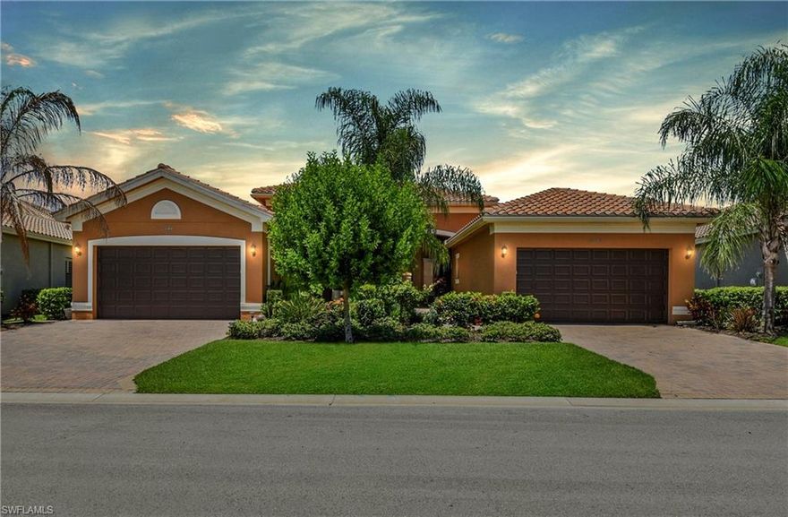 Lakefront home situated within one of the most sought after communities in SW Florida! This Columbia model offers open concept living with a great room layout & split bedroom floor plan (2Bed/2Bath + Den/Office). The main living area and eat in kitchen areas have been professionally decorated with new furniture that conveys with the sale. Shows like a model. Marina Bay has offers resort style amenities - huge pool, lap pool, kiddie splash area, playground, indoor sports court, yoga room, fitness center, game room w/ pool & ping pong tables, community room w/ fireplace & full kitchen, full size basketball court, tennis, and pickleball. Over 1,800 sq feet of living space featuring a gourmet kitchen w/ designer cabinets, cooktop, granite countertops, breakfast nook, contemporary light fixtures, upgraded tile flooring set on diagonal, glass French door entry to den, and a 2-car garage. The home has gorgeous lush tropical landscaping, open front lanai, and screened rear lanai with pavers. Close to both of the Spring Training fields (Hammond Stadium & Fenway South), easy access to I-75 and right around the corner from Daniels Market Place w/ Mellow Mushroom, Fresh Market & more!