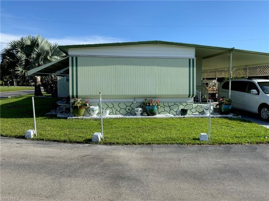 Home is on a corner lot and is partially furnished in a 55+ community which has been beautifully maintained by current owners. Included in this purchase is one share in the community valued at $27,000. Windows in Florida Room are newer. Owner installed some built in cabinets in kitchen. The driveway is coated with an epoxy finish, there is a full size washer and dryer in residence, a storage shed attached with an air conditioning unit, plus an additional heavy duty storage shed on the side of the house with air conditioning and  plenty of storage. The electric panel was replaced 2 to 3 months ago, the central air conditioner is approx 2 years old. Golf cart is included. This community has 3 swimming pools, a spa/hot tubs, 2 clubhouses shuffleboard, pickleball, boat storage, dog park, exercise room, library.