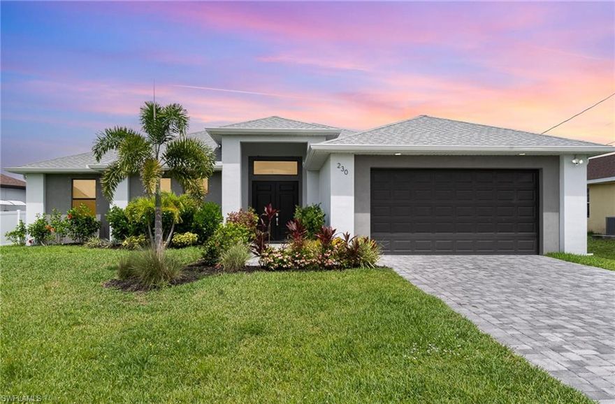 Can be sold completely furnished/ turnkey! Welcome to your dream home in the vibrant and growing community of Ceitus Parkway in SW Cape Coral! Just minutes from the popular Jim Jeffers Park, this stunning 4-bedroom, 3-bathroom residence offers the perfect blend of style, functionality, and location. Built in 2022, this modern home features wood-look tile throughout, creating a warm, elegant atmosphere with easy maintenance. The spacious master suite is a true retreat, complete with dual walk-in closets, dual vanities, a luxurious walk-in shower, and a soaking tub for the ultimate in relaxation. The heart of the home is the beautifully appointed kitchen, featuring a large island perfect for meal prep, casual dining, or entertaining guests. A generous walk-in pantry provides plenty of storage for all your culinary needs. Enjoy effortless indoor-outdoor living with an open-concept layout that flows into the expansive lanai. The third bathroom conveniently doubles as a pool bath, and the home is pre-plumbed for a custom outdoor kitchen—ready for your personal touch. Step outside to your private oasis, featuring a stunning pool, white vinyl privacy fence, and a large outdoor living space ideal for relaxing or entertaining. Additional highlights include lush landscaping and a pavered driveway that adds charm and curb appeal from the moment you arrive. This home is a must-see for buyers looking to enjoy Florida living at its finest in a rapidly developing neighborhood. If you looking for the perfect investment the seller is also willing to offer the home turnkey! Schedule your private showing today!