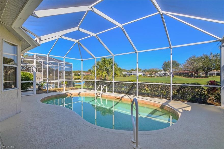 Welcome home to this spaciously designed end unit Villa flooded with natural light and great views of the golf course and lake. 2-Bedroom + DEN, 2-bath VILLA with a 2-Car garage, and screened in POOL with plenty of space for entertainment.  Over $80,000 of recent upgrades! 

Just painted inside, Pool area & Garage *New Flooring installed $8,500.00 (2025) *All tile grout cleaned & Sealed $1,500.00 (2025) *New Pool pump (2023)  *New  $65,000.00 Tile Roof (2020) *New A/C unit $7,500.00 (2025) All windows have new balancers (1,500) Heritage Greens is a pet friendly community with amenities including tennis and pickle-ball, multiple community pools, a fitness room, basketball court, playground, clubhouse, and on-site property management. The Arrowhead Golf Course is a public facility offering both membership packages and pay-as-you-play options, with a convenient pub for post-game refreshments or simply grab a bite to eat. Conveniently located in North Naples with easy access