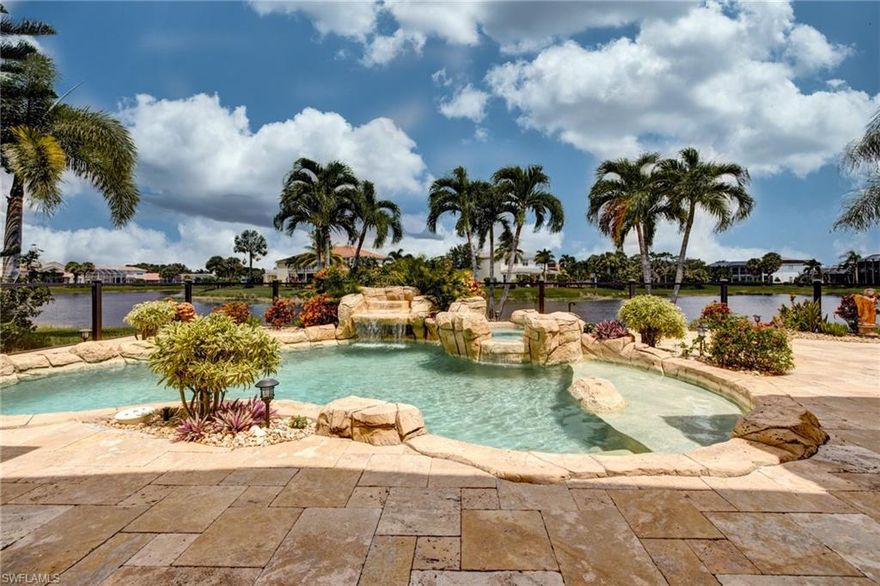 Rarely available large quiet cul-de-sac lot on the main lake wrapped by water. The Popular Pearl model has 4 bedrooms, 2.5 baths and a 2-car garage. This split bedroom floor plan is light and bright with soaring beautiful trey ceilings, crown molding and custom paint.  Enjoy the wide lake view from your custom pool and backyard oasis.  It’s perfect for entertaining in style or watching the sunrise.  The large master suite has high coffered ceilings and 2 walk-in closets.  With new roof, kitchen appliances and new carpet your mind will be at ease. This well-maintained home is in Saturnia Lakes an award-winning gated community. It offers resort style living with 2 heated pools, hot tub, fitness room, dance studio, internet cafe, saunas, billiards room, ballroom, clay tennis courts, playground, basketball court, and putting green. With A rated schools and minutes from shopping and restaurants this is a must-see home.