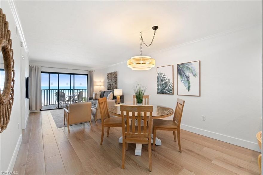 Welcome to this direct beachfront, meticulously remodeled condo at The Riviera Club featuring unobstructed Gulf views spanning from Naples to Sanibel Island. Completely remodeled with over $150,000 in recent improvements, this unit features a beautifully updated kitchen with quality oak cabinetry, quartz countertops and new appliances. Generous seating at the kitchen island pairs perfectly with the spacious dining area. Just off the kitchen, a dedicated office space offers ample storage and functionality. The open-concept layout creates a seamless flow, allowing breathtaking island views from nearly every room. The inviting living area includes abundant seating, a pull-out couch and sliding glass doors that lead to your private lanai. Wake up to dolphins playing in the surf from the main bedroom which offers lanai access, a private en-suite with double sinks, an upgraded tile shower and generous closet space. On the opposite end of the unit, a private guest bedroom provides easy access to a fully updated second bathroom. The recent upgrades feature a new AC system and water heater. This unit is offered turnkey with all new modern coastal furnishings. Ideally situated at the south end of Estero Island, The Riviera Club is within walking distance to Santini Plaza and just a short drive to bustling Times Square, all within a well-managed association that has seen many recent improvements, including a pool and a soon-to-be-constructed clubhouse. The community also allows two-week rentals, offering excellent income potential.