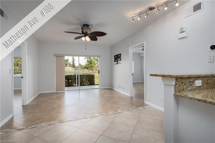 GORGEROUS GARDENS OF BONITA SPRINGS! Move-in-ready, END UNIT, 2 bedroom, 2 bath, gorgeously upgraded condo with all tile floors backing up to a beautiful open green space with huge yard area for pets, privacy or play! This condo is nicely placed within the community offering plenty of space between buildings and an open huge yard area to the back offering peace and privacy. Condo features upgraded kitchen with GRANITE COUNTERTOPS, stainless steel modern faucet and sink, large pantry closet, and BEAUTIFUL TILE FLOORS THROUGHOUT! Additional upgrades include fresh interior paint, NEW WATER HEATER 2020, ELEGANTLY REMODEDED WALK-IN SHOWER, upgraded fans and light fixtures, window treatments and much more. This beautiful condo is situated in the popular community of the Gardens of Bonita Springs, perfectly located near all the attractions, events and festivities of Downtown Bonita Springs and the historic River Park District! Also, located close to the areas best shopping, dining, restaurants and white sand beaches! Amenities include sparkling community pool, clubhouse, fitness center, playground and more! Call for your private showing today!