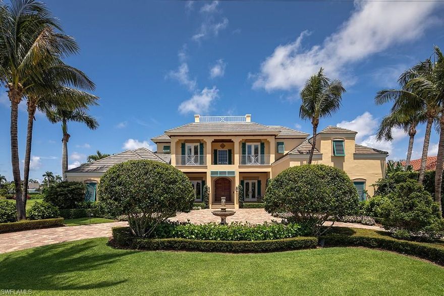 A thoughtfully executed and remarkably comfortable home overlooking the waters of Hidden Bay. The first floor master suite and office provide the convenience of “ground level living” while three large bedroom suites and convenient second floor entertainment room offer generous accommodations for family and guests. The spacious family room area, which flows seamlessly from the well equipped kitchen and, in a like manner, to the outdoor covered terrace with grill and fireplace. Both covered and open-air outdoor living areas overlook the well conceived pool and provide access to the dock and boat lift beyond. The home features highly sought after, yet rarely found, air conditioned storage space accessible via the home’s elevator, in addition to three garage bays. Port Royal Club membership eligibility. Residence is no longer furnished.