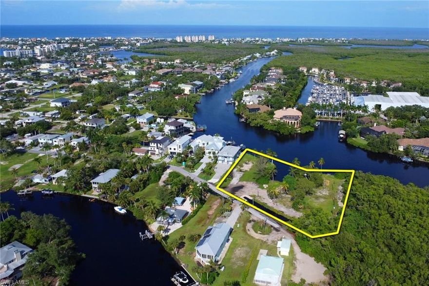 This is a unique opportunity for 1.51 acres of Gulf Access at the end of Big Bend. BONITA SPRINGS HAS APPROVED THE DEVELOPMENT OF UP TO TEN (10) DETACHED VILLAS, BOAT DOCKS, AND OTHER ACCESSORY USES AND TO ADD FIVE (5) DEVIATIONS! A full development order is in place as of June 2024. There are currently discussions underway to transition the land into six larger, west-facing lots, each with its own boat slip and pool.