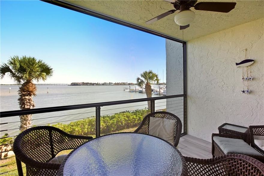 Take in the serene views from the lanai in the ''A'' building, relax as you listen to the sound of water and watch dolphins right in front of you as they fish and frolic! This unit has been COMPLETELY renovated with GORGEOUS features. The ''A'' bulding is situated on the the Big Marco RIver; there is no distraction between you and the water. Here at Riverside Club, a jewel of Marco Island, you will feel the calm of the amazing, million dollar, wide-water views as you enjoy your favorite cocktail or morning coffee. Watch the sun rise as it comes up over the Jolly Bridge, let the dolphins entertain you, be amazed at the boat traffic and fish from the piers! You will never tire of the magnificent views. Riverside Club offers two lap pools, two spas; and brand new tennis and pickleball courts! Riverside Club is the home of the Pelican Pier Marina. The fees at Riverside Club include electricity. Additionally, you can lease a boat slip for $400/year, also included is gated and locked boat trailer storage on the property. Riverside Club is within walking distance to boat and bike rentals and to the World-Famous Snook Inn--Waterfront Dining and many other restaurants and shops. Rose Marina is less than a mile away, this marina is the launch site for the Key West Express and they offer boat rentals as well. All new impact resistant windows, sliders, and lanai cages have been installed.