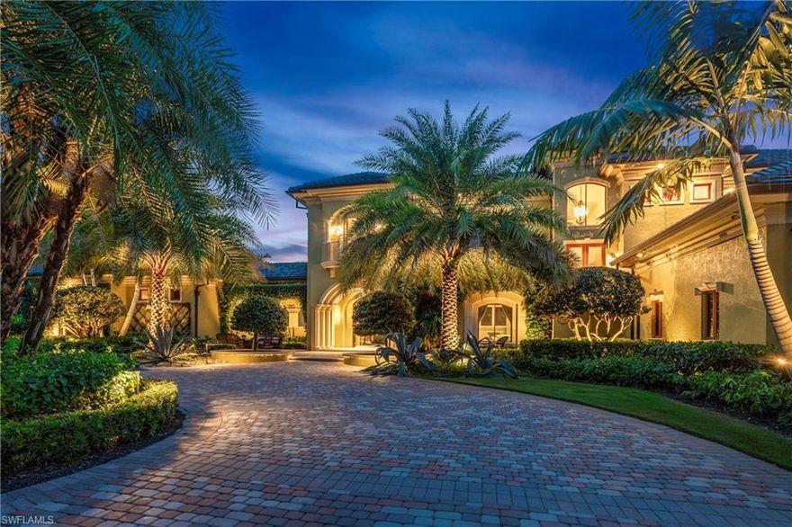 OVER ONE ACRE GOLF COURSE ESTATE IN THE HEART PELICAN BAY.  Amazing resort-like courtyard pool home with lush park-like grounds that are manicured for the discriminating buyer.  The owner has hosted over 200 guests for indoor and outdoor gatherings.Just blocks to the PRIVATE BEACH access.  Exclusive 24-hour (manned) gated community with only 13 estate homes.  Separate guest quarters that offers small kitchenette and breakfast by the 25X50 foot pool and 10X10 foot elevated spa.  This executive compound offers 6-bedrooms, 4-en-suite plus shared bath and two half baths.  Custom wood-grained office .  Dedicated theater, family room, living room, large formal dining room with butler's pantry and separate wine and bar room.  Two first floor laundry areas and an over-sized four car garage.  When you step into your courtyard or rear yard you will experience multiple covered and uncovered dining and gathering areas and an outdoor fireplace.  Family fun on the new Bocce court, fire pit or on the outdoor pool table.  New roof installed in 2018, landscaping has been completely updated and impeccably maintained., all HVAC systems upgraded in 2017.  Updated systems include control 4 video/audio.