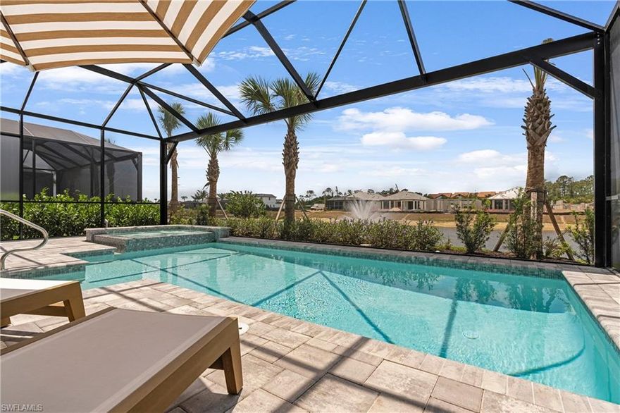 Experience the ultimate in style and comfort with this beautifully designed luxury residence located in Caymas, one of Naples’ most desirable new communities. This recently built 3-bedroom plus den, 3-bathroom home offers over 2,400 sq. ft. of living space and showcases the sought-after Brixton model, enhanced with high-end finishes and thoughtful upgrades throughout. Every detail has been carefully considered—from the sleek luxury vinyl flooring throughout and elegant quartz countertops to the premium cabinetry and custom lighting. The spacious owner’s suite includes a large walk-in closet and a spa-inspired bath featuring a frameless glass shower and dual vanities. Perfect for entertaining, the open-concept layout connects a modern kitchen and generous living area to a stunning outdoor oasis, complete with an extended lanai, built-in outdoor kitchen, and a custom heated pool and spa with peaceful water views. Other highlights include hurricane-impact windows, soaring 11'4" ceilings, an epoxy-coated garage floor, and thoughtfully selected fixtures throughout. Ideally located close to Naples' beautiful beaches, world-class shopping, dining, and just a short drive from Marco Island, this home is a true gem in a vibrant, up-and-coming community. Don’t miss your opportunity to own a home that blends luxury, function, and location in one remarkable package.