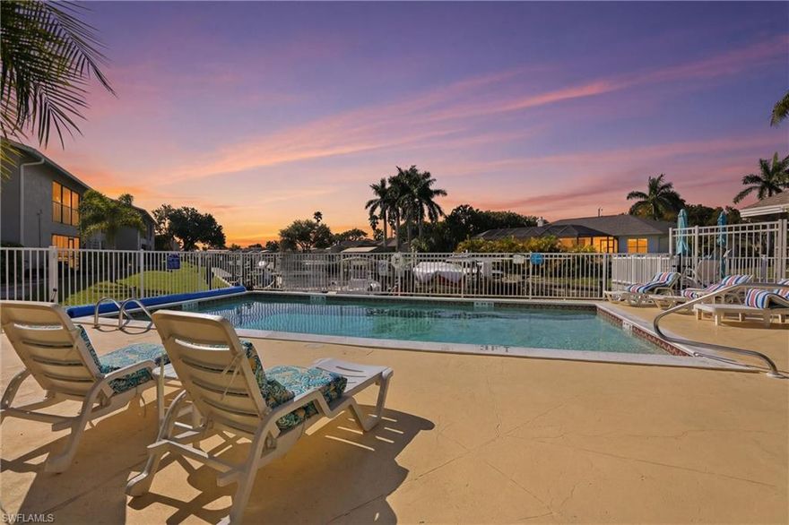 Welcome to Baruna Bay. This gulf access, waterfront 2/2 condo has it all! Pull right up to your own covered parking located directly in front of this 1st floor unit. Walk in to a well-cared for home which features tile throughout, plantation shutters, hurricane impact windows and a comfortable layout. There are views of the pool and water from most rooms. The brand-new kitchen has granite countertops, breakfast bar, stainless appliances, large pantry and water filtration system. The large primary bedroom has a private walk-in shower with seat and grab bar, custom closet, and slider to the lanai. The guest bedroom is also a nice size with custom closet. The guest bath has a tub and shower combo. The lanai is large, tiled, with new hurricane glass sliders to the bedroom and the living room, storm shutters and motorized privacy screen. Enjoy relaxing by the heated pool as you take in the sunset and water views. Laundry room is accessed from the lanai and washer and dryer stay. Hot water heater is new. This is a well-maintained complex. No flood insurance is required. Boat slips first come first served and there is a waiting list. This home is located in desirable SW Cape Coral near Tarpon Point, Cape Harbour, Publix and many restaurants. It is also convenient to downtown Cape Coral, RSW airport, and many medical offices and other services. Pets are welcome with association approval; rentals are allowed with some limitations. This would make a great primary, second home, or vacation rental. This home is priced to sell and ready for move in.