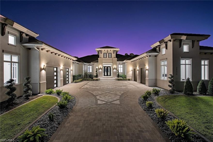 Absolute perfection has been achieved in this new Architect designed Bonita Bay home. This award winning home, just one year old, features every current bespoke feature and technology and was professionally designed in concert with Wilfredo Emanuel Designs and Clive Daniel. Entering through grand contemporary steel doors one is struck immediately by the Great Room’s white glass flooring, exquisite lighting suspended from geometric detailed ceilings and glass enclosed wine room with illuminated quartz wine bar. The kitchen continues the Great Room’s cosmopolitan theme with white glass faced cabinets, two massive stone islands and a suite of high end appliances. Outdoors multiple seating areas enjoy sunset views over infinity edge pool, fire pits, water and the Bonita Bay Golf Course. Electric Shutters and screens enclose the outdoor living including the extravagant outdoor kitchen. The master suite continues the homes neutral palette with white oak flooring, layered textures and luxurious wall coverings. Attention to detail is evident throughout the home including the 3 luxurious guest suites and opulent study/billiards room with glass entry and custom leather padded walls.