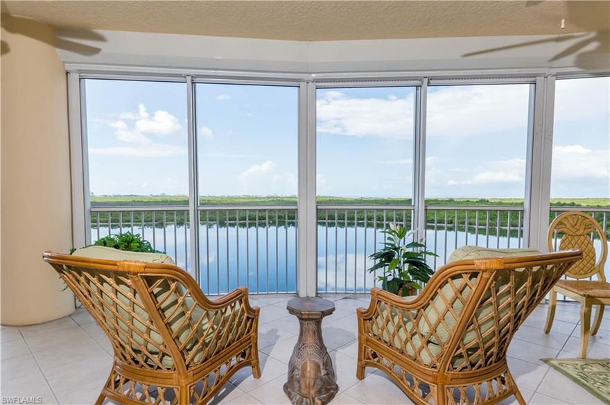 Enjoy spectacular views and beautiful sunsets from this luxury hi-rise tower.   Magnificent views of sanibel, fort myers beach, the bay, the gulf and only 2 miles from the Sanibel Causeway. A private elevator takes you directly into your spacious apartment.  This 2BR/3BA condo has 2366 sq ft. and comes with a 2 car garage. The unit has many upgrades such electric shutters and extra storage.  Resort style amenities include a heated pool and spa, tennis courts, clubhouse,billiard room, fitness center, bike and jog paths, canoes/kayaks, available for residents in the 25 acre Lake Mastique.  Close to great restaurants, shopping and beaches.