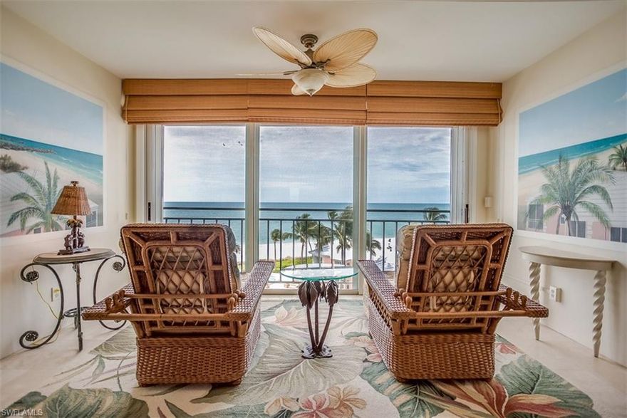 Shores of Naples offers Gulf front living at it's best, enjoy fantastic sunset views over the Gulf of Mexico! This 6th floor end unit is beautifully updated and move in ready. Featuring 2 bedrooms, 2 bathrooms this unit is located at the south end of Gulf Shore Blvd. Undercover parking space is just steps from the elevator and boasts a great size extra storage. Enjoy the Gulf front pool or stroll on to the beach. Take a tour today!