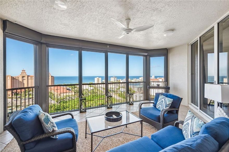 Gorgeous high-floor three-bedroom plus den, 3.5-bath gulf view designer renovation with custom finishes and upgrades throughout. Your private foyer welcomes you into an expansive living and entertaining space highlighted by designer light fixtures, custom ceiling trim, and the finest decor choices. The renovated kitchen design features Wolf and Sub-Zero appliances, Brookhaven cabinetry and neutral soothing solid surface countertops. The spa-inspired primary bath features an oversized shower, dual vanities and professionally designed lighting and a separate standalone soaking tub. Your friends and family can enjoy maximum privacy in two spacious guest suites with en-suite baths. Trieste has completed refreshing upgrades to common areas and residents enjoy a geo-heated tropical pool, fitness room, social room, library and staffed front desk in the lobby. Experience Bay Colony and Pelican Bay beach clubs with attended beach services or work on your serve at Bay Colony Tennis Club.