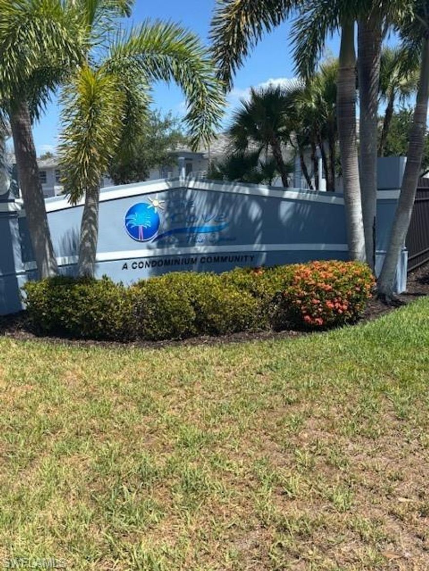 Location, location! The Cove at Six Mile Cypress is conveniently located to Colonial & Daniels Pky, shopping and restaurants are literally a walk across the street.  I-75 on ramp is less than a mile away.  Might be a 10 minute drive to spring trainlng baseball parks  (Boston Red Sox, Minnesota Twins).  The community is beautifully maintained, all buildings recently painted with new tile roofs.  The first floor unit has a screened lanai that overlooks lake with fountain.  The kitchen was updated 2 years ago, all new stainless steel appliances.  Last year new granite counter tops, sinks and faucets were installed through out. New luxury vinyl flooring was installed last year in the common areas.  Unit has two reserved parking spaces directly in front of building, short walk to the pool and
fitness center.  A children's play area is in the back of the complex.  Makes a great rental unit.