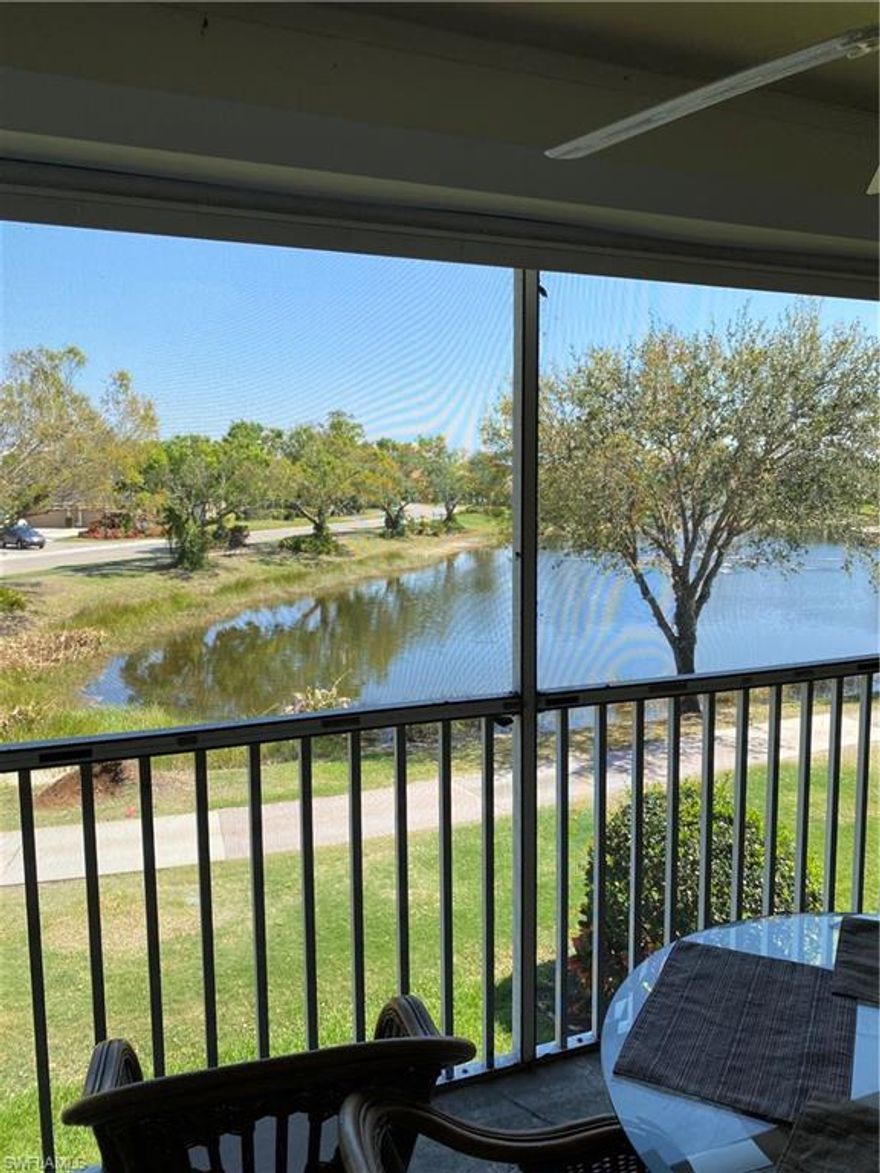 Great furnished 2nd floor condo overlooking lake and Golf course with 2 bedrooms, 2 baths, and fully furnished i highly sought after Olde Hickory Golf & Country Club!  This residence has cathedral ceilings & open floor plan with a screened lanai overlooking lake and golf course.  You will enjoy the Resort style pool and beautiful clubhouse, fitness center, pickel ball & tennis courts.  There is also an onsite dining and a driving range.  Just bring your luggage and located in one of the nicest golf course communities in SW Florida.  Located near shopping, restaurants, and close to the RSW airport located off Daniels Pkwy & I-75.  Enjoy the Florida Weather with water and Golf course view every morning.