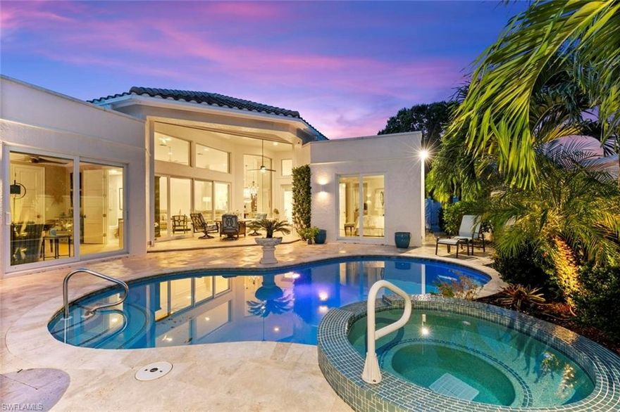 Nestled within the prestigious Pelican Bay community, this exceptional 4 bed, 4 bath villa invites you to experience the epitome of luxury coastal living. With a wealth of premium features, this home redefines elegance in the heart of Naples. Inside, discover a grand great room while the well-planned layout includes a private ensuite for guests and a captivating courtyard. Luxurious touches are all around from exquisite quartz countertops to large picture windows allowing the lush, mature landscaping to become a part of your everyday view. Step outside where a private pool & spa await, set against a serene lake backdrop. The spacious lanai offers a covered seating area, perfect for hosting gatherings with loved ones. Indulge in the Pelican Bay lifestyle, renowned for its pristine private beaches stretching 3+ miles, and trams to transport you there! An array of amenities await; 2 tennis courts, a wellness center and a 27-hole golf course. Elevate your lifestyle in this sanctuary, where luxury meets natural splendor. Every aspect of this property beckons you to experience the finest in Naples living!