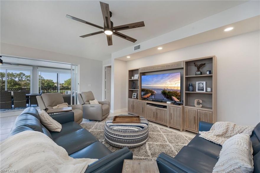 IMMEDIATE GOLF AVAILABLE (or TIER 2) with this SOUGHT AFTER "GLENMOORE MODEL" CONDO. Enjoy tropical sunsets from this 3RD floor CORNER UNIT 3 BED+ Den / 3.5 baths WITH GARAGE condo. With over 2200 sq.ft. under air and over 3000 sq.ft. overall, this immaculate home is ready now to enjoy all year long. The open floor plan features a gourmet kitchen with breakfast nook, raised paneled cabinetry and NEUTRAL UPDATED FURNISHINGS. Other added features are electric storm shutters, large neutral tile set on the diagonal through all main living areas, plush carpeting in bedrooms, plantation shutters and a luxurious master suite with dual sinks, oversized shower and a jetted tub. The living room and dining room open to a 16x28 screened lanai overlooking the tranquil waters of Crystal Lake. Beautifully furnished and decorated in a warm inviting theme, this beautiful condo will sell itself. Just around the corner from to the CRYSTAL LAKE Restaurant/ Pool and Fitness center featuring an oversized Workout room, Tennis, PICKLEBALL, bocci and so much more.  Eagle Creek is a warm & friendly GOLF/TENNIS community with only 360 GOLFERS and 456 residences spread out over 300 acres of mature landscaping.  Eagle Creek is the BEST KEPT SECRET Community...8 miles to 5th Ave. Naples and 8 miles to Marco Island... This one condo won't last!!!...