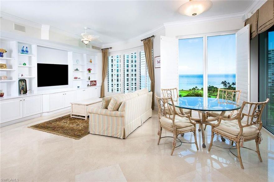 Floor to ceiling glass and soaring ceilings greet you as you enter this recently refreshed unit in the prestigious building of Provence. Gulf and bay views are prevalent from nearly every room of this easy flowing floorplan, encompassing over 3,600 SqFt.  Residents will appreciate the many upgraded features, to include but not limited to; new wet bar in the living room, newly updated kitchen with refinished cabinets, new appliances, backsplash and granite, Murano light fixtures throughout, updated bathrooms and refinished floors.  Provence is ideally located just across the street from gourmet dining and shopping at the Venetian Village and just a short stroll from Venetian Bay Yacht Club where Park Shore residents can purchase or lease a boat slip.