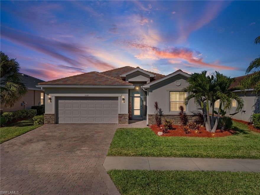 ****ASSUMABLE LOAN AT 2.25%!!!!  Discover the pinnacle of resort-style living in this impeccably upgraded single-story Trevi floorplan home, nestled in the prestigious 24-hour guard-gated River Hall Country Club. This move-in-ready 4-bedroom, 3-bathroom residence spans 2,032 sq. ft. and includes a coveted full golf membership to the renowned Davis Love III-designed 18-hole championship course.
Thoughtfully enhanced in the last two years with premium upgrades far beyond standard builds, features include: PGT hurricane-impact windows, electric retractable Storm Smart Kevlar screens (new 2025) on the front porch and lanai, whole-house gutters, a Culligan water softener with reverse osmosis in the kitchen, FPL-certified EV charger, extra-wide driveway, custom closet systems in all bedrooms, insulated garage with Wi-Fi opener, modern bathroom upgrades including frameless glass showers and Bluetooth exhaust fan in the primary, custom kitchen range hood and pantry microwave, and durable new countertops throughout.
Enjoy outdoor paradise on the NW-facing re-screened lanai (ultra-fine Kevlar mesh, 2024) with a rebuilt saltwater pool/spa heater, offering breathtaking sunsets and sweeping golf views over the 4th tee box and 3rd/4th holes. Storm-ready outside the flood zone with a whole-house app-controlled Generac generator backed by a 500-gallon buried propane tank—proven reliable through Hurricane Ian.
Enjoy all the amenities that the Country Club has to offer including a 14,000 sq. ft. Town Hall fitness center, lagoon pool, tennis/pickleball/bocce, and clubhouse dining. Just 15 minutes to downtown Fort Myers and the Caloosahatchee River.