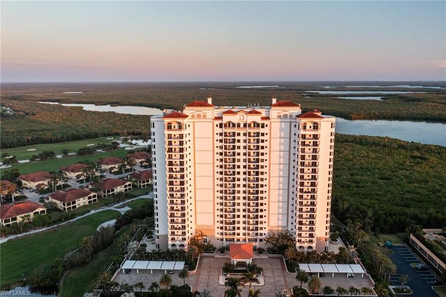 Nestled at the edge of a truly spectacular natural preserve in arguably the best stack of the building, the views from most every room of this residence are nothing short of breathtaking. Overlooking the serene beauty of The Rookery and McIlvaine Bays, the expansive vistas of the Gulf of America, Marco Island, and the Naples skyline are rivaled by few. Built in 2004 with meticulous attention to detail, WCI set a new standard of excellence in both condominium living and lifestyle. Step off your private elevator into the refined luxury of this exquisite 3-bedroom, 3-bathroom end-unit residence, complete with a powder room and den/office. Boasting 2,800 square feet of beautifully appointed living space, this stunning home features a charming breakfast terrace perfect for starting your day with serene views and a separate loggia ideal for effortless outdoor dining and entertaining where you will enjoy unobstructed views and spectacular sunsets year-round. Inside, the open floor-plan includes a foyer entry, gorgeous views from the living room, a spacious kitchen with ample cabinet space, a sizeable breakfast bar, breakfast nook, a separate dining room, a primary bedroom with a generous walk-in closet, additional closets, and an en-suite bath, laundry in-residence and two comfortable guest bedrooms and bathrooms. The floors are dressed in chisel-edge travertine, all widows and sliding doors are impact resistant, the solid core interior doors, crown moldings, and tray ceilings enhance the unit's distinction. Additionally, the home offers the convenience of two under-building parking spaces, separate bicycle storage and an oversized, air-conditioned storage unit, ensuring ample space for all your belongings. Residents of Aversana at Hammock Bay enjoy a host of activities including casual community get-togethers such as live entertainment, covered dish and barbecue events along with extraordinary amenities including a guard-gated entry, a front desk concierge for the ultimate in security and service and available guest suites. Relax in the resort-style tropical heated pool and spa, stay active in the state-of-the-art fitness center with locker rooms and a sauna, or indulge in a variety of social spaces, including a social room with card and billiards, a theater room, and a lanai deck with a pavilion with a BBQ area. Additional conveniences include available Golf and social memberships for those seeking additional recreational options. Every detail of this home has been thoughtfully designed to offer the perfect blend of comfort, elegance, and sophistication, creating an unparalleled living experience. Just minutes from the world-renowned beaches, dining, entertainment, and shopping of Marco Island and Naples, this is an extraordinary opportunity to make this truly first-class property your own!