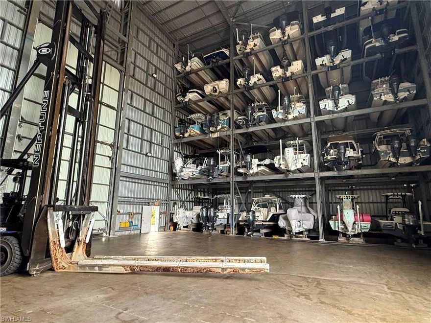 Concierge In/Out service. Large indoor dry boat storage condo on Bonita Beach Rd. Upper level boat slip available that can accommodate vessel measuring 30'L x 9'H x 9'W max vessel dimensions. Minutes to the Gulf of Mexico via Wiggins Pass or New Pass. Quick and easy in & out service available 7 days a week. On site fuel, pump out station, fish cleaning station, ice, refreshments and 24 hour restrooms with showers and near multiple restaurants on Bonita Beach Road.