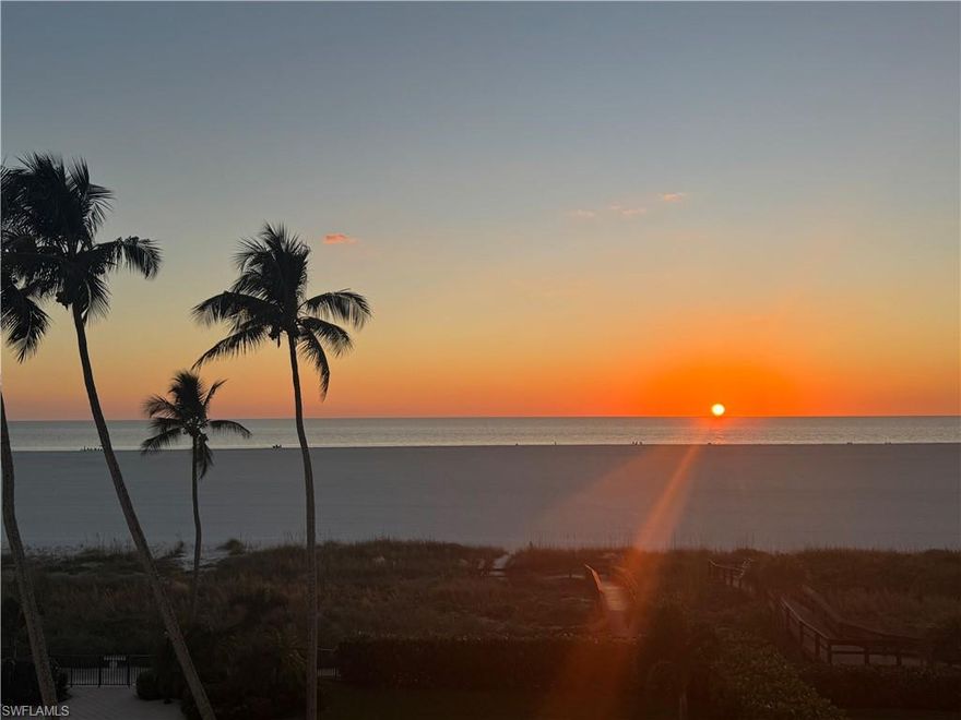 Magnificent sunsets every day in your living room. Glorious beachfront views! Enjoy easy island living in this lovely, updated condominium featuring a large, private balcony, ceramic tile flooring throughout, impact windows and sliders, and a renovated, expanded kitchen with granite countertops, glass tile backsplash, and stainless steel appliances. Located in Emerald Beach, one of Marco Island's most desirable buildings. Emerald Beach is unique among Marco Island properties for its intimate size, with only eight units on six floors—48 units total. Residents enjoy a beautiful tropical pool area, an outdoor barbecue grill, modern community rooms, air-conditioned storage, two laundry rooms per floor, a dedicated exercise room, a first-floor guest suite exclusively for owners, and a covered walkway to carports that provides shade and protection from the rain. Paradise awaits.