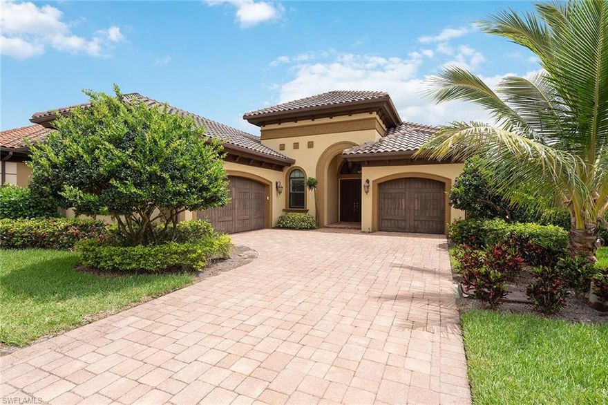 Move right into this exquisite, beautifully furnished 4-bed plus den, 3.5-bath lakefront home in the Lakoya enclave in Lely Resort. A courtyard-style entryway welcomes you to the Orchid II floor plan and light-filled interior with eastern exposure. Tasteful, neutral decor, tile on the diagonal, soaring tray and coffered ceilings, custom light fixtures, arched doorways, plantation shutters, impact windows and doors are a few highlights. Entertaining options abound with a living room, great room, formal dining area and breakfast nook. Spacious, well-appointed kitchen boasts custom under-lit cabinets, stainless steel appliances, gas cooking, granite countertops, island with breakfast bar and walk-in pantry. Separate den/office for those working from home, with French doors and wood floors. Luxurious master suite offers private lanai access, large dual walk-in closets and en-suite with dual sinks, walk-in shower, soaking tub and enclosed WC. Enjoy gorgeous days and tropical nights on the lanai, floating the day away in your private pool and spillover spa, overlooking serene lake and fountain views. Players Club amenities include pool, fitness center, day spa, tennis and dining options.