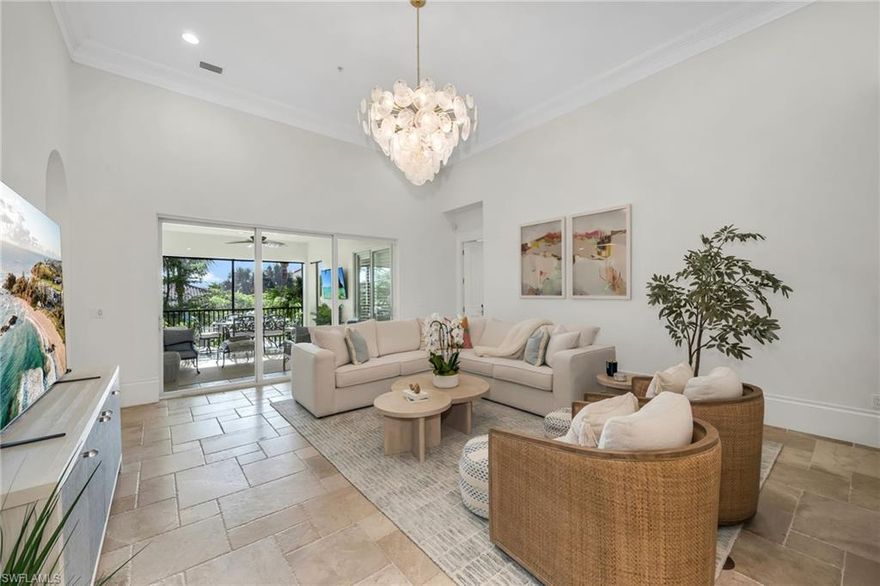 This beautifully reimagined residence offers a refined, move-in ready lifestyle defined by thoughtful design, elevated finishes, and an abundance of natural light. Built in 2008 and encompassing over 3,000 square feet under air, the condominium lives like a private home, with a spacious layout, two-car garage, and an expansive wraparound screened lanai overlooking tranquil water views.
From the moment you enter, the interiors reflect a cohesive, designer-curated aesthetic, thoughtfully coordinated with Chicago-based designer Andy Clymore. High ceilings, generous moldings, and freshly repainted interiors create a light, sophisticated backdrop, complemented by custom designer lighting and LED illumination throughout.
The main living areas are both elegant and inviting. The living room, enhanced by a custom bar and refined furnishings, flows seamlessly into a spacious dining area ideal for entertaining. The family room and dinette open to the wraparound lanai through sliding glass doors, creating a seamless indoor-outdoor connection and capturing beautiful eastern light.
The kitchen has been tastefully updated with quartz surfaces, a custom backsplash, and a striking waterfall island, complemented by abundant custom cabinetry and a clean, modern aesthetic—designed for both everyday living and effortless hosting.
The primary suite offers a serene retreat, complete with generous proportions, dual closets, and a beautifully reimagined bath featuring new cabinetry, fixtures, a soaking tub, and a refined spa-like shower. Two additional guest suites provide comfort and privacy, each with well-appointed baths and updated finishes, while a large office with custom cabinetry offers flexibility for work or relaxation.
Enhancements throughout include a new white oak stair baluster and handrail system, one updated air conditioning system, impact windows and doors, elevator, and a tankless water heater. A new roof in 2025 further adds to the home’s appeal and peace of mind.
Outdoor living is exceptional, with a spacious wraparound screened lanai designed for both relaxation and entertaining. Newly refreshed furnishings create a comfortable and inviting setting to enjoy peaceful water views and gentle morning light.
Grey Oaks is one of Naples’ most prestigious private golf communities, offering three championship golf courses, two elegant clubhouses, and multiple dining venues. Residents enjoy a 30,000-square-foot Wellness Center with spa services, tennis, pickleball, bocce, and a vibrant, year-round social calendar. Centrally located, Grey Oaks provides effortless access to downtown Naples, the Gulf’s white-sand beaches, and exceptional shopping and dining—making it one of the most desirable addresses for those seeking both luxury living and an active, connected lifestyle. Welcome home!