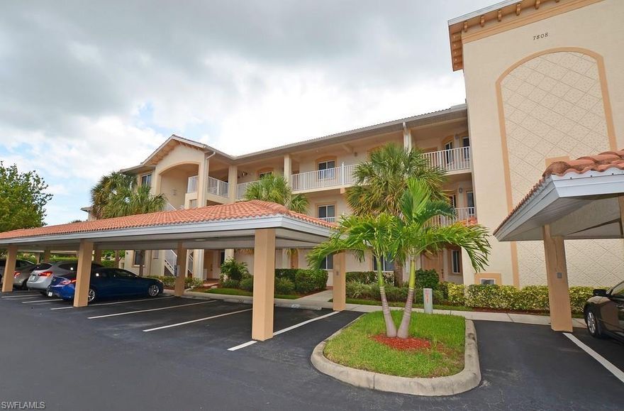 This spacious 2 bedroom condo features a spectacular view of the lake and fountain!  You can move right in this incredible condo that has just been painted and has new carpet!  An open, spacious floor plan, neutral colors, a carport and a large screened lanai are just a few of the features of this home.  Blue Heron condo residents enjoy a community pool and clubhouse and a security gate.  Blue Heron is conveniently located to shopping, restaurants, 75 and is just a short drive to Naples' award winning beaches!  Priced to sell so call today!